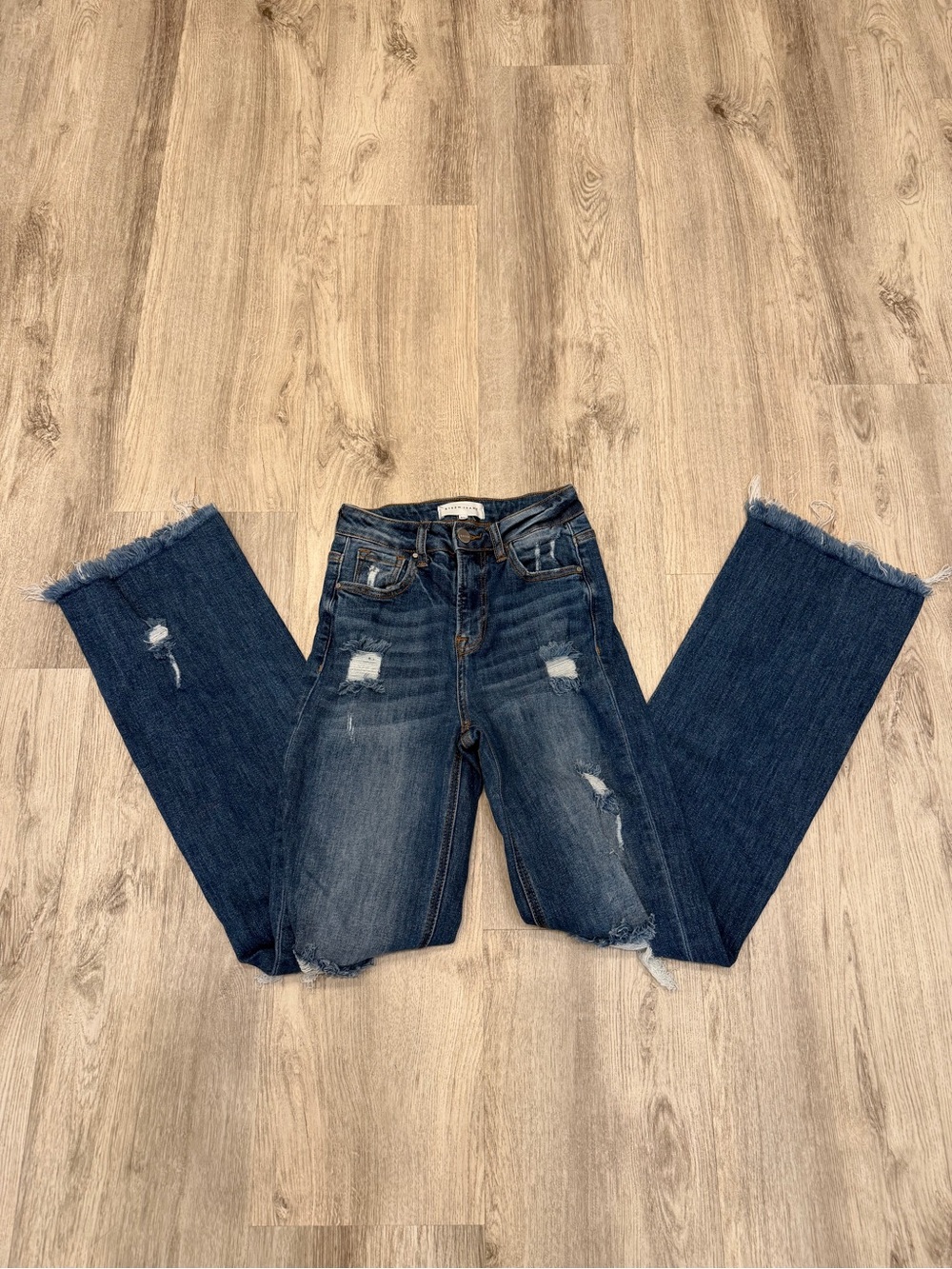 Risen Jeans Size 0/24 Distressed High Rise Flare Jeans Raw Hem